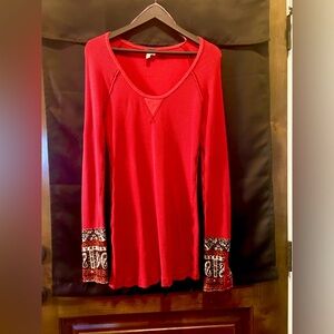 Rust colored Free People Thermal Henley Top w/Layered Detailed Button Cuffs